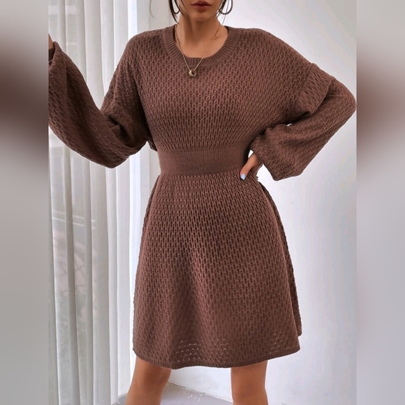 Lantern Sleeve Sweater Dress Without Belt - Picture 4 of 4